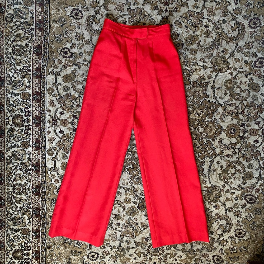 Vintage Hand Made 70s Talon Red Wide Leg Trousers - Size 25